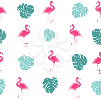 Tropic Palm Leaf and Pink Flamingo seamless pattern background design. Vector Illustration EPS10