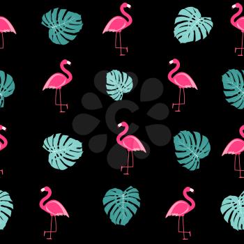 Tropic Palm Leaf and Pink Flamingo seamless pattern background design. Vector Illustration EPS10