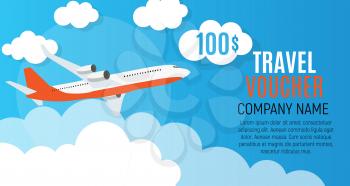 Travel Voucher 100 Dollar Template Background with Airplane. Vector Illustration EPS10