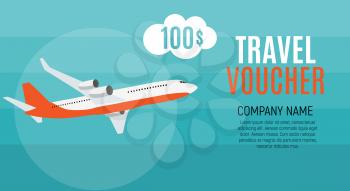 Travel Voucher 100 Dollar Template Background with Airplane. Vector Illustration EPS10