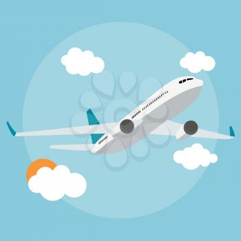 Flat airplane icon on blue background. Vector Illustration. EPS10