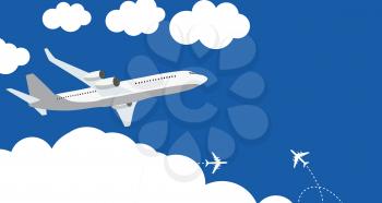 Flat airplane icon on blue background. Vector Illustration. EPS10