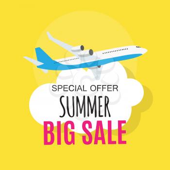 Summer Big Sale Template Background with Airplane. Vector Illustration EPS10