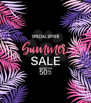Abstract Summer Sale Background with palm leaves. Vector Illustration EPS10