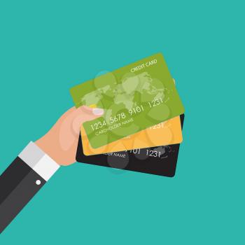 Hand holding credit card. Financial and online payments concept. Vector illustration EPS10