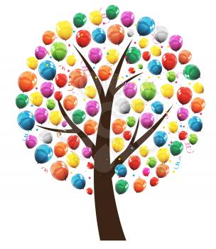 Abstract Vector Happy Birthday Tree with Balloons Illustration EPS10