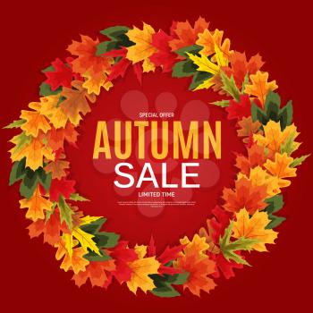Shiny Autumn Leaves Sale Banner. Business Discount Card. Vector Illustration EPS10
