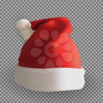 Naturalistic 3D version of Santa Claus hat on a transparent background. Vector Illustration. EPS10