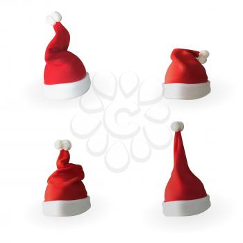 Set of Naturalistic 3D version of Santa Claus hat. Vector Illustration. EPS10