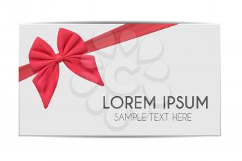 Blank Gift Card Template with Pink Bow and Ribbon. Vector Illustration for Your Business EPS10