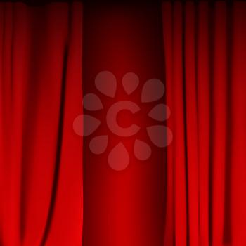 Realistic colorful red velvet curtain folded. Option curtain at home in the cinema. Vector Illustration. EPS10