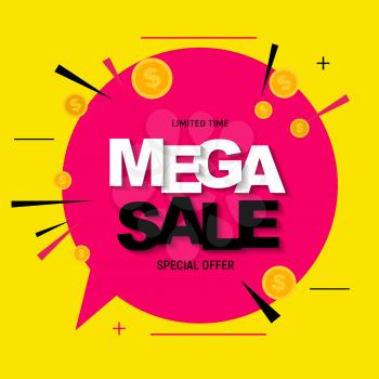Abstract mega sale poster with gold dollar coins. Vector illustration EPS10