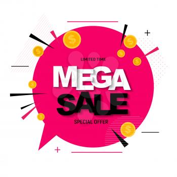Abstract mega sale poster with gold dollar coins. Vector illustration EPS10