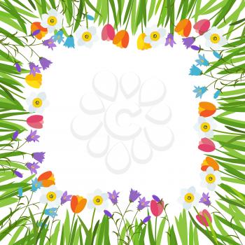 Spring Tulip, Bluebell, Narcissus  Flowers Background Vector Illustration EPS10