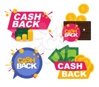 Money cashback icon cillection set with gold dollar coins. Vector illustration EPS10