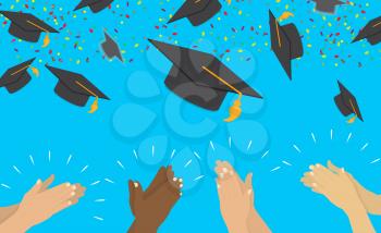 Education Concept Background. Graduation caps and confetti. vector illustration EPS10
