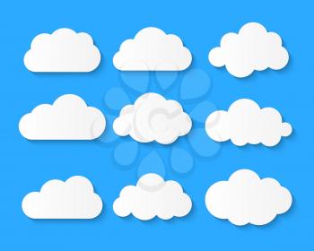 White blank  Cloud symbol or logo, thinking balloon set on blue background. Vector Illustration EPS10