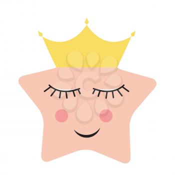 Cute Princess Star in Gold Crown Vector Illustration EPS10