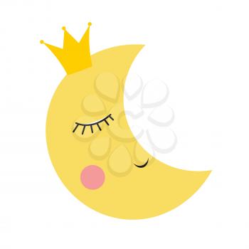 Cute Princess Moon in Gold Crown Vector Illustration EPS10