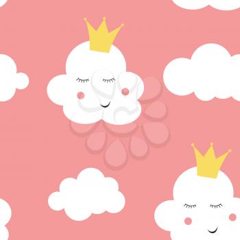Children's Seamless Pattern Background with Cloud Princess Vector Illustration EPS10