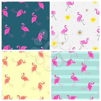 Cute Seamless Flamingo Pattern Collection Set Vector Illustration EPS10