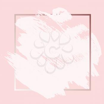 Pink Rose Gold Grunge Brush paint ink stroke with square frame background. Vector Illustration EPS10
