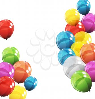 Group of Colour Glossy Helium Balloons Isolated on White Background. Set of  Balloons for Birthday, Anniversary, Celebration  Party Decorations. Vector Illustration EPS10