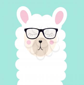 Little cute llama with glasses for card and shirt design. Vector Illustration EPS10