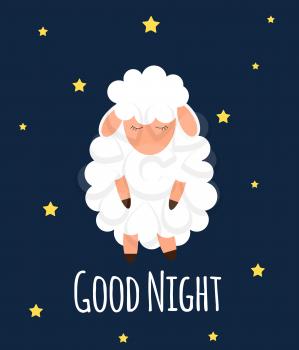 Cute little sheep on the night sky. Good night. vector illustration. EPS10