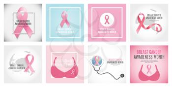 Breast Cancer Awareness Month Pink Ribbon Background Collection Set Vector Illustration EPS10