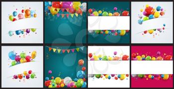 Color Glossy Happy Birthday Balloons Banner Background Collection Set Vector Illustration EPS10