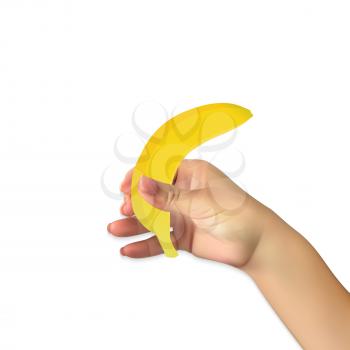 Man's naturalistic hand holds a banana. Vector Illustration. EPS10