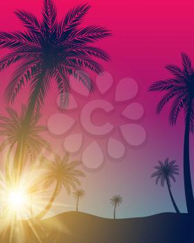 Beautifil Palm Tree Leaf  Silhouette Background Vector Illustration EPS10
