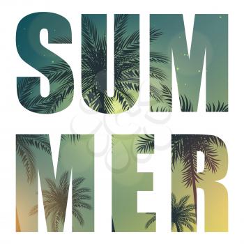 Summer Word from Beautifil Palm Tree Leaf  Silhouette Background Vector Illustration EPS10