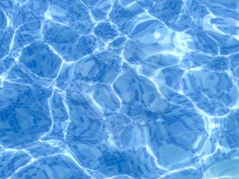 Naturalistic colorful background of blue crystal clear water in a warm sunny pool