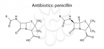 Structural chemical formulas of antibiotic penicillin - β-lactam group