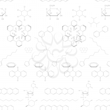 Abstract seamless chemical background - pattern on white, 2d illustration, vector, eps 8
