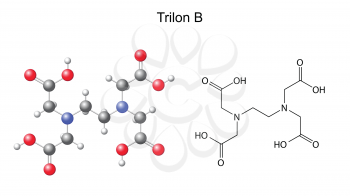 Structural chemical formula of  trilon B - EDTA, 2d and 3d illustration, isolated on white background, vector, eps 8
