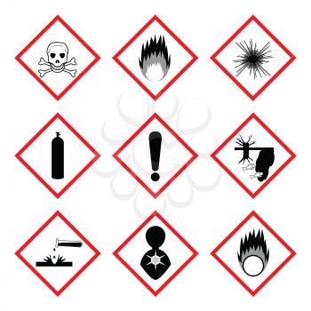 Warning labels of chemicals - icon set, 2d illustration, isolated on white background, vector, eps8