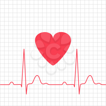 ECG - electrocardiogram with heart on grid, 2d illustration, vector, eps 8
