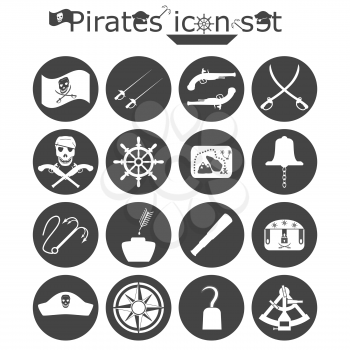 Pirates icon set, monochrome 2d illustration, vector, eps 8