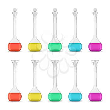 Laboratory volumetric flasks with solution, 3d illustration, vector, eps 10