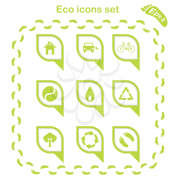 Eco icons set, 2d flat illustration, vector, eps 8