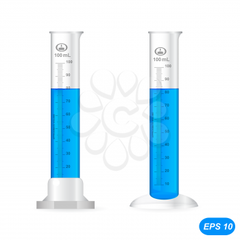 Chemical cylinder with blue solution - lab glassware, 3d illustration, isolated, vector, eps 10