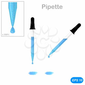 Pipettes with a drop on the tip - lab glassware, isolated, 3d illustration, vector, eps 10