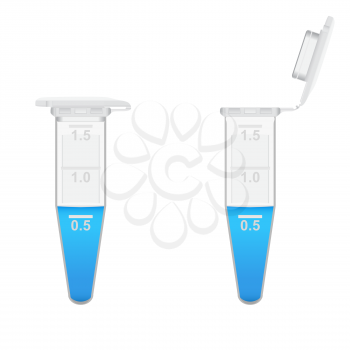 Plastic 1.8 ml Eppendorf tubes with solution - lab tool, 3d illustration, vector, eps 10