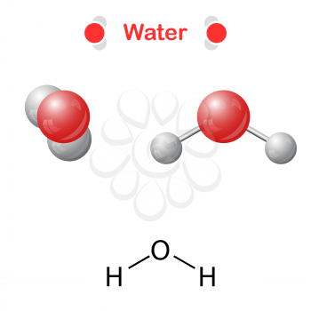 Water molecule - icon and chemical formula, H2O, 2d & 3d illustration, isalated, vector, eps 10