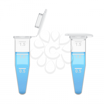 Plastic Eppendorf tubes with colored solution and bubbles, 3d illustration, vector, eps 10