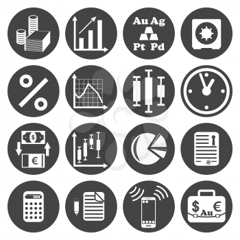 Investor icons set on dark plates, 2d vector, eps 8