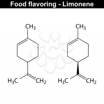 Limonene - food and cosmetic flavor enhancer, structural chemical formula, 2d vector, eps 8